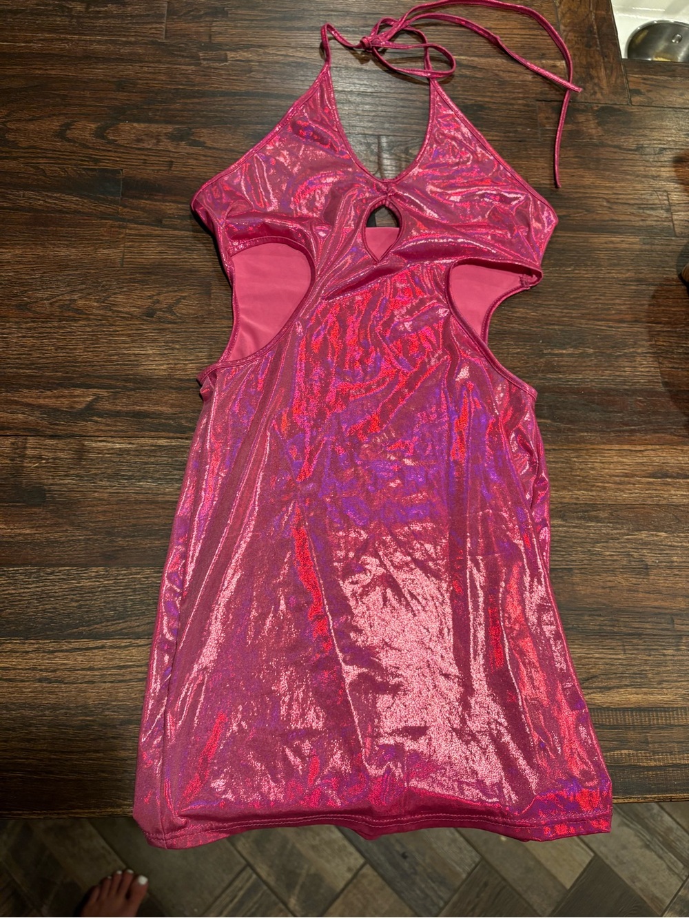 SHEIN Pink Holographic Cutout Mini Dress